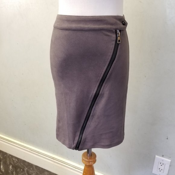 Anthropology gray faux suede Zip mini skirt  size XS (Y24) - Picture 3 of 7